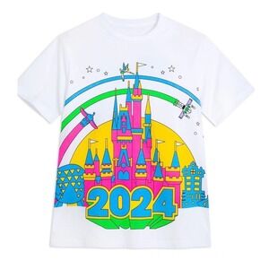 Disney Parks 2024 Walt Disney World Castle Graphic T-Shirt White Large NWT